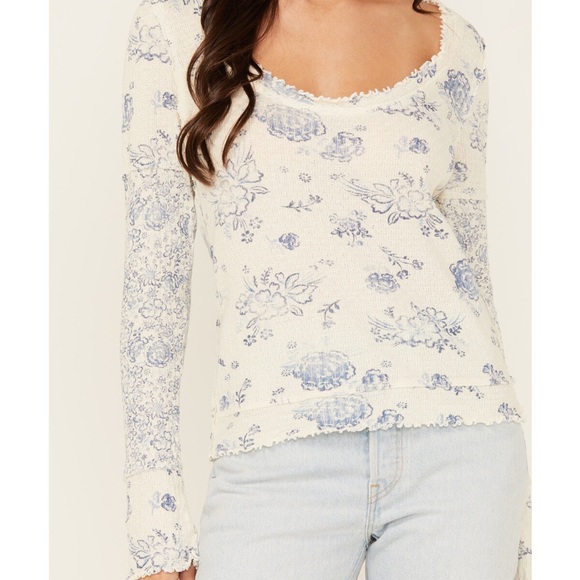 Free People Clover Printed Long Sleeve Scoop Neck Shirt - Picture 3 of 9